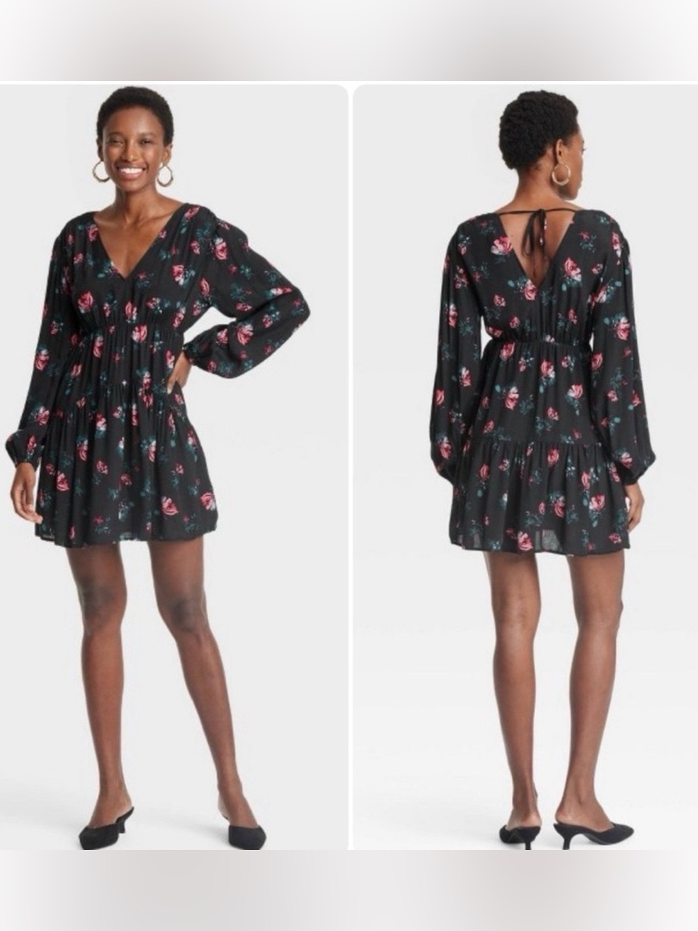 A New Day Balloon Long Sleeve
Dropped Waist Mini A-line Dress - Black Floral Med